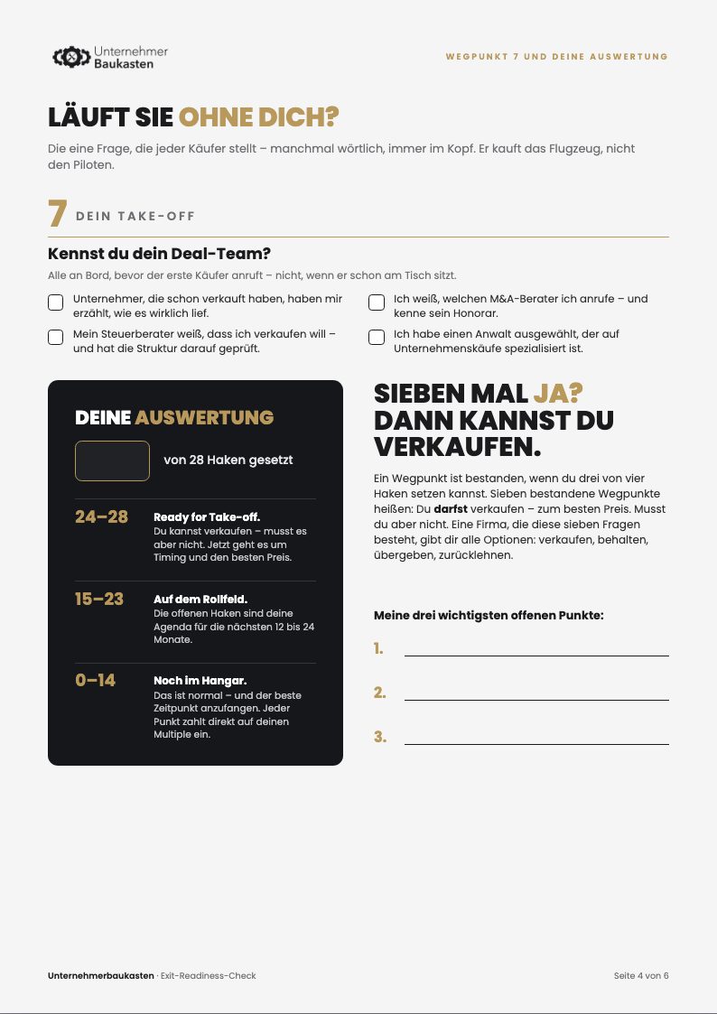 Seite 4: Wegpunkt Take-off und die Auswertung mit drei Stufen